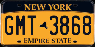 NY license plate GMT3868