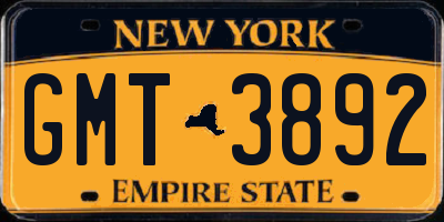 NY license plate GMT3892