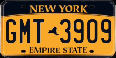 NY license plate GMT3909