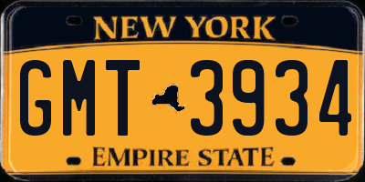 NY license plate GMT3934