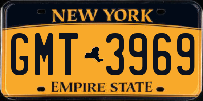 NY license plate GMT3969