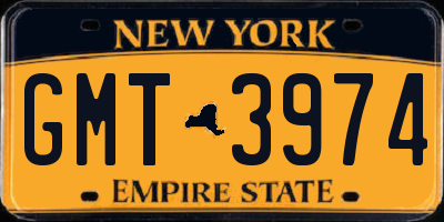 NY license plate GMT3974