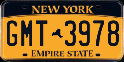 NY license plate GMT3978