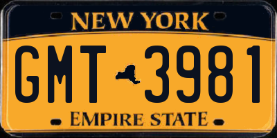 NY license plate GMT3981