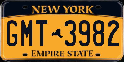 NY license plate GMT3982