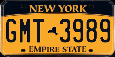 NY license plate GMT3989