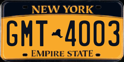 NY license plate GMT4003