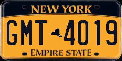NY license plate GMT4019