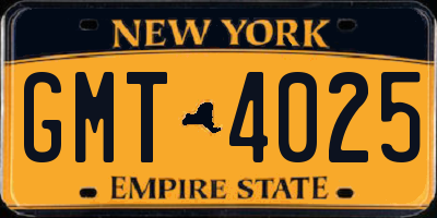 NY license plate GMT4025