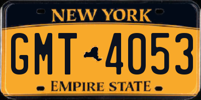 NY license plate GMT4053