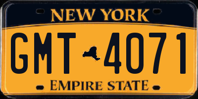 NY license plate GMT4071