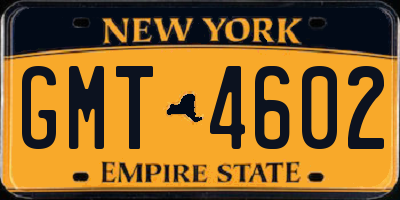 NY license plate GMT4602