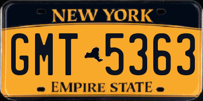 NY license plate GMT5363