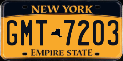 NY license plate GMT7203