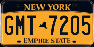 NY license plate GMT7205