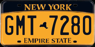 NY license plate GMT7280