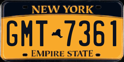 NY license plate GMT7361