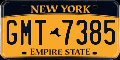 NY license plate GMT7385