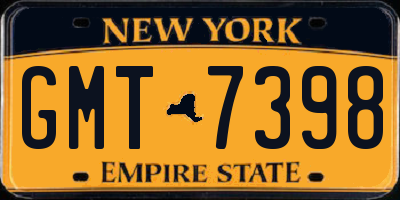 NY license plate GMT7398