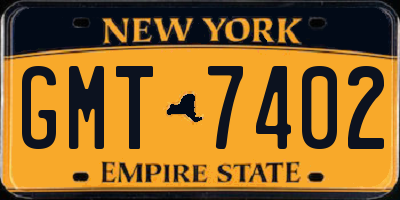 NY license plate GMT7402