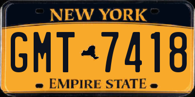 NY license plate GMT7418