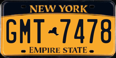 NY license plate GMT7478