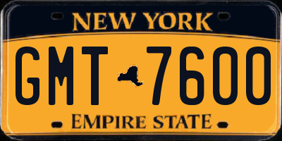 NY license plate GMT7600
