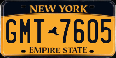NY license plate GMT7605