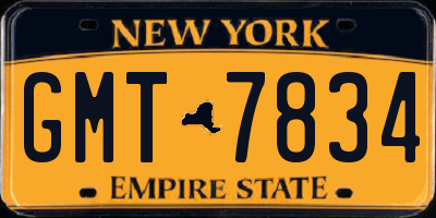 NY license plate GMT7834