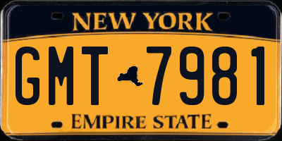 NY license plate GMT7981
