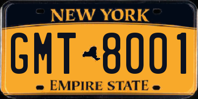 NY license plate GMT8001