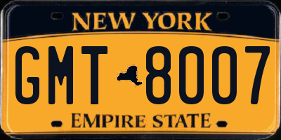 NY license plate GMT8007