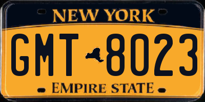 NY license plate GMT8023