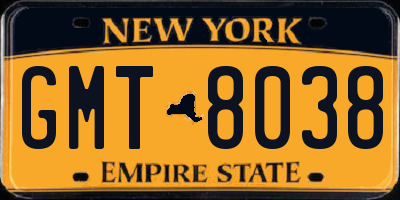 NY license plate GMT8038