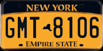 NY license plate GMT8106