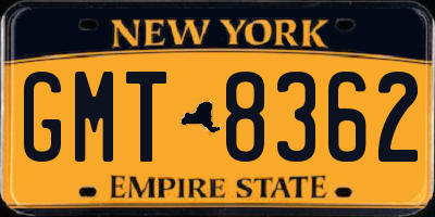 NY license plate GMT8362