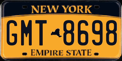 NY license plate GMT8698