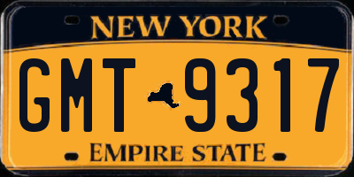NY license plate GMT9317