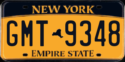 NY license plate GMT9348