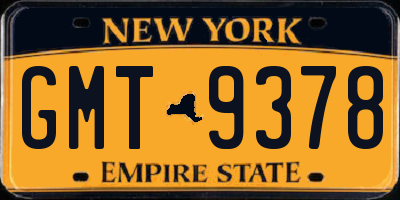NY license plate GMT9378