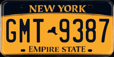 NY license plate GMT9387
