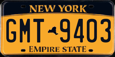 NY license plate GMT9403