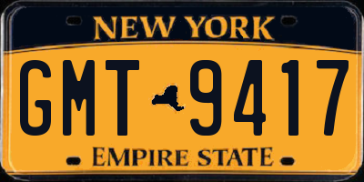 NY license plate GMT9417