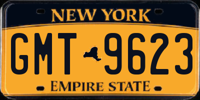 NY license plate GMT9623