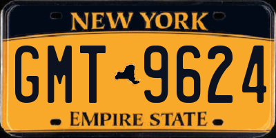 NY license plate GMT9624
