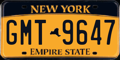 NY license plate GMT9647