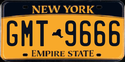 NY license plate GMT9666