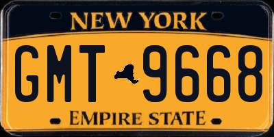 NY license plate GMT9668