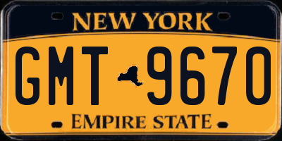 NY license plate GMT9670