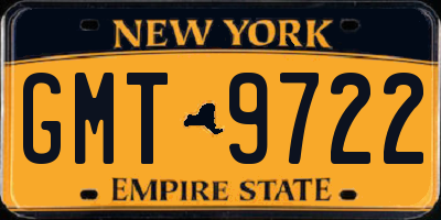 NY license plate GMT9722